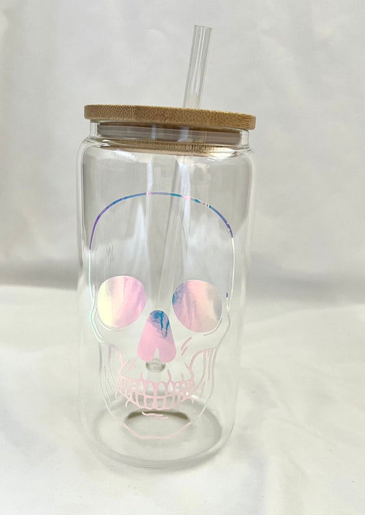 16oz Skull glass cup w/ lid