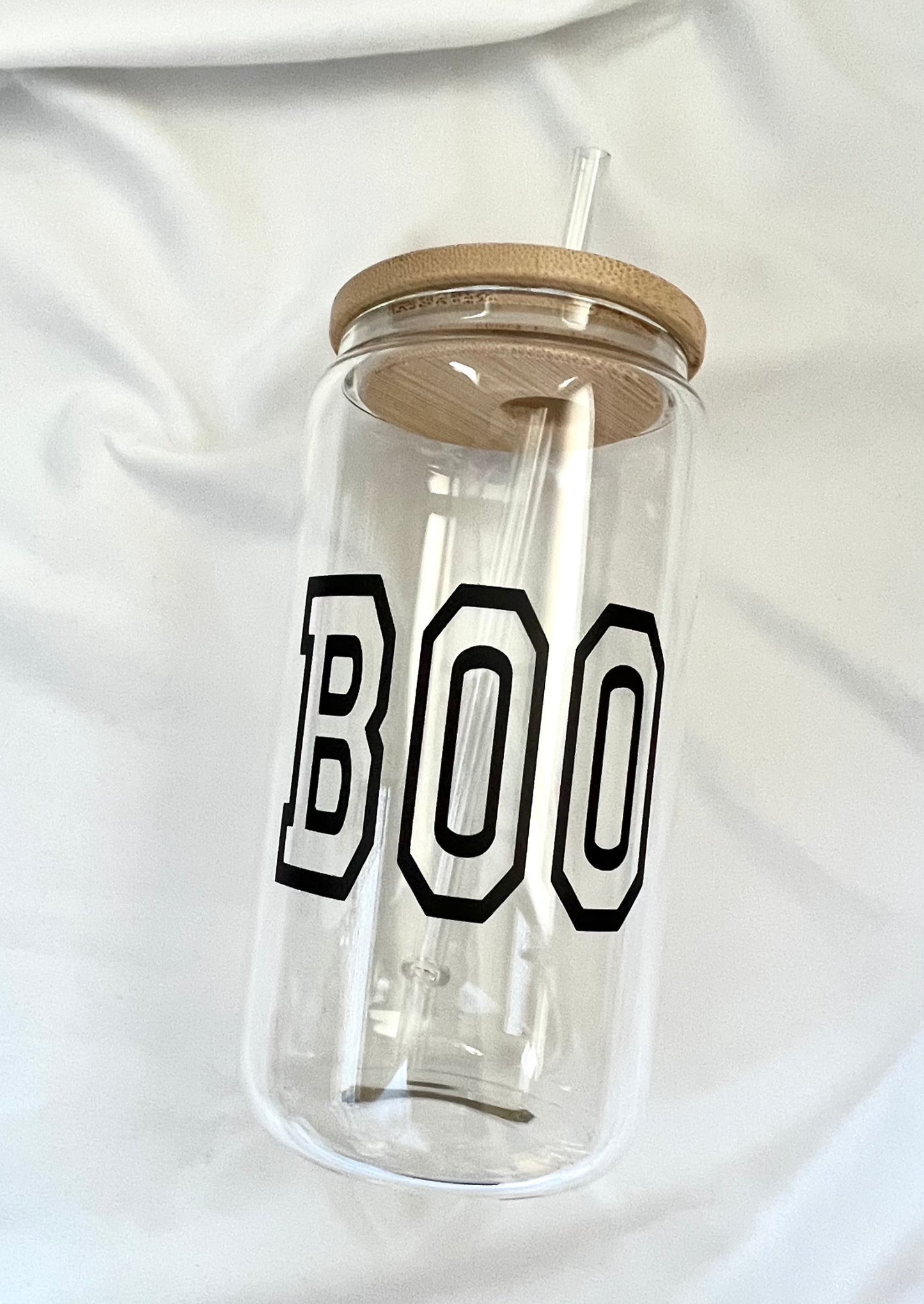 16oz BOO glass cup w/ lid