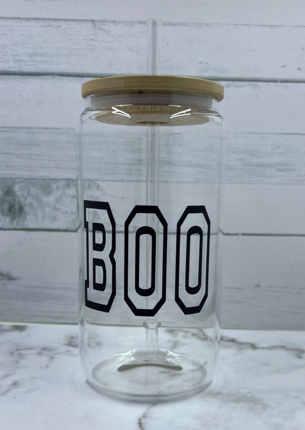 16oz BOO glass cup w/ lid