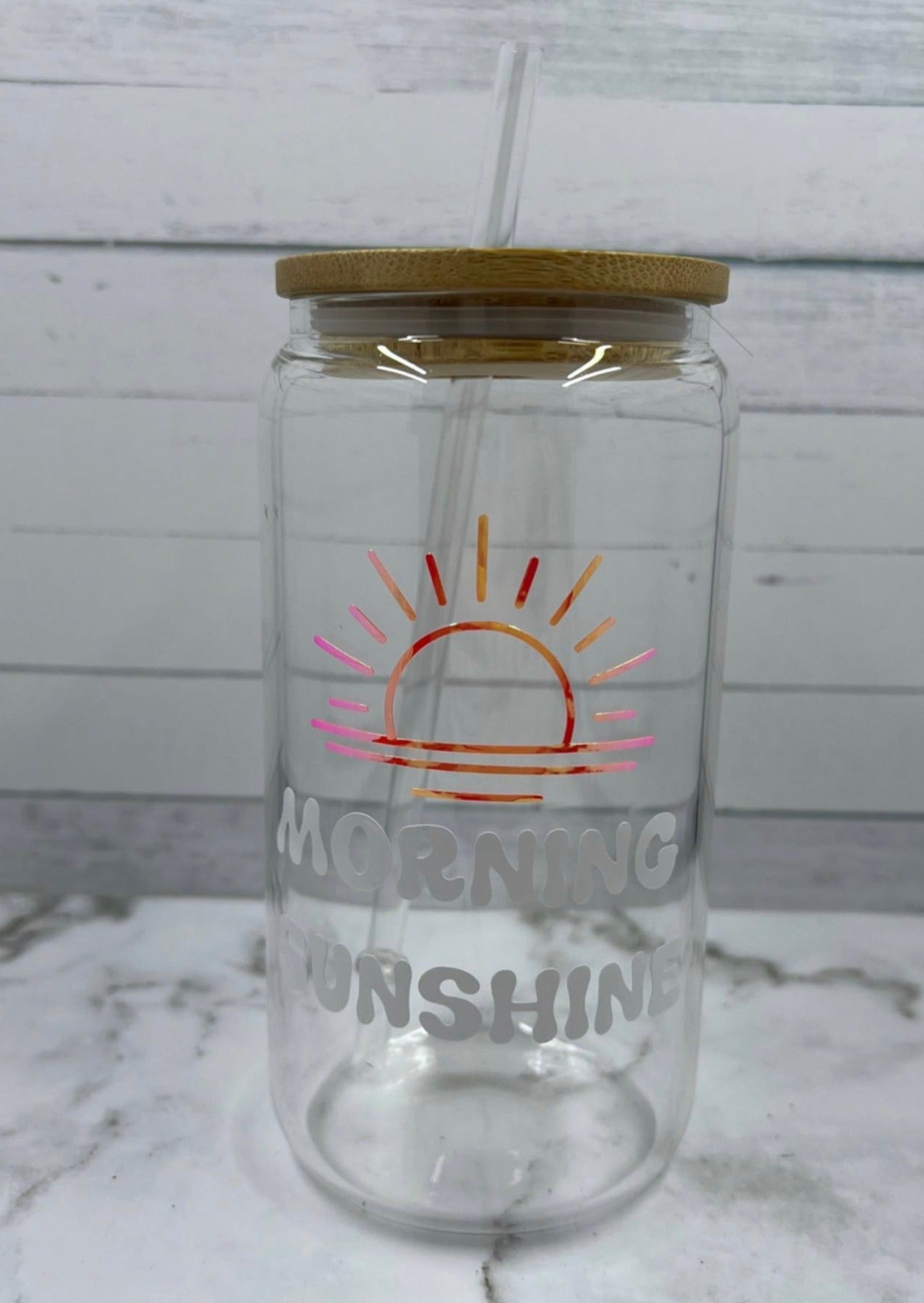 16oz Morning Sunshine glass cup w/ lid