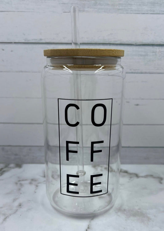 16oz Coffee glass cup w/ lid