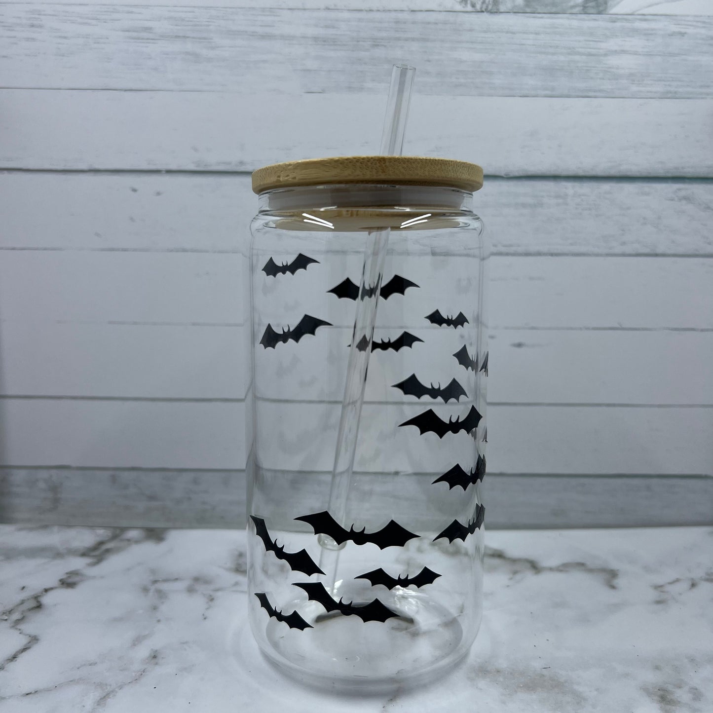 16oz Batty glass cup w/ lid