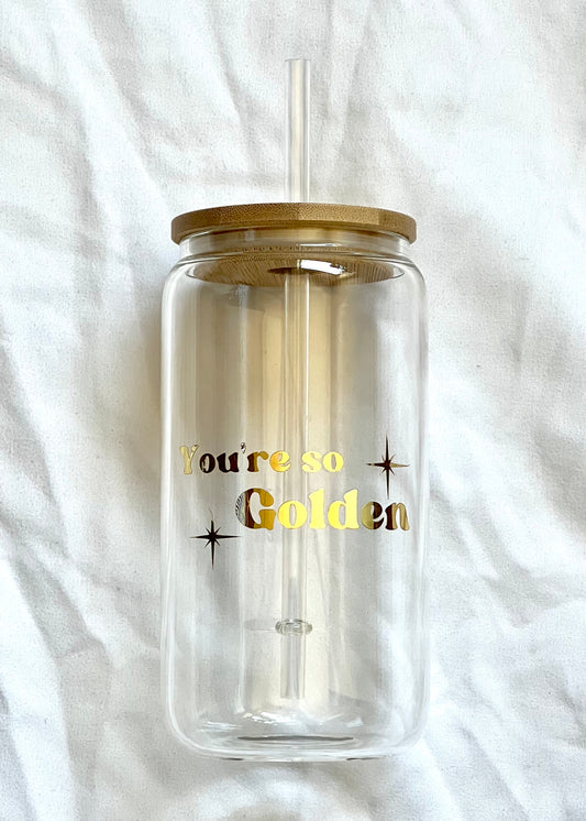 16oz You're So golden glass cup w/ lid