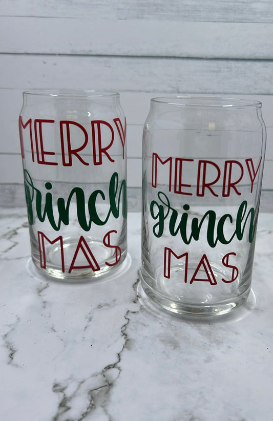 Merry Grinchmas glass cup