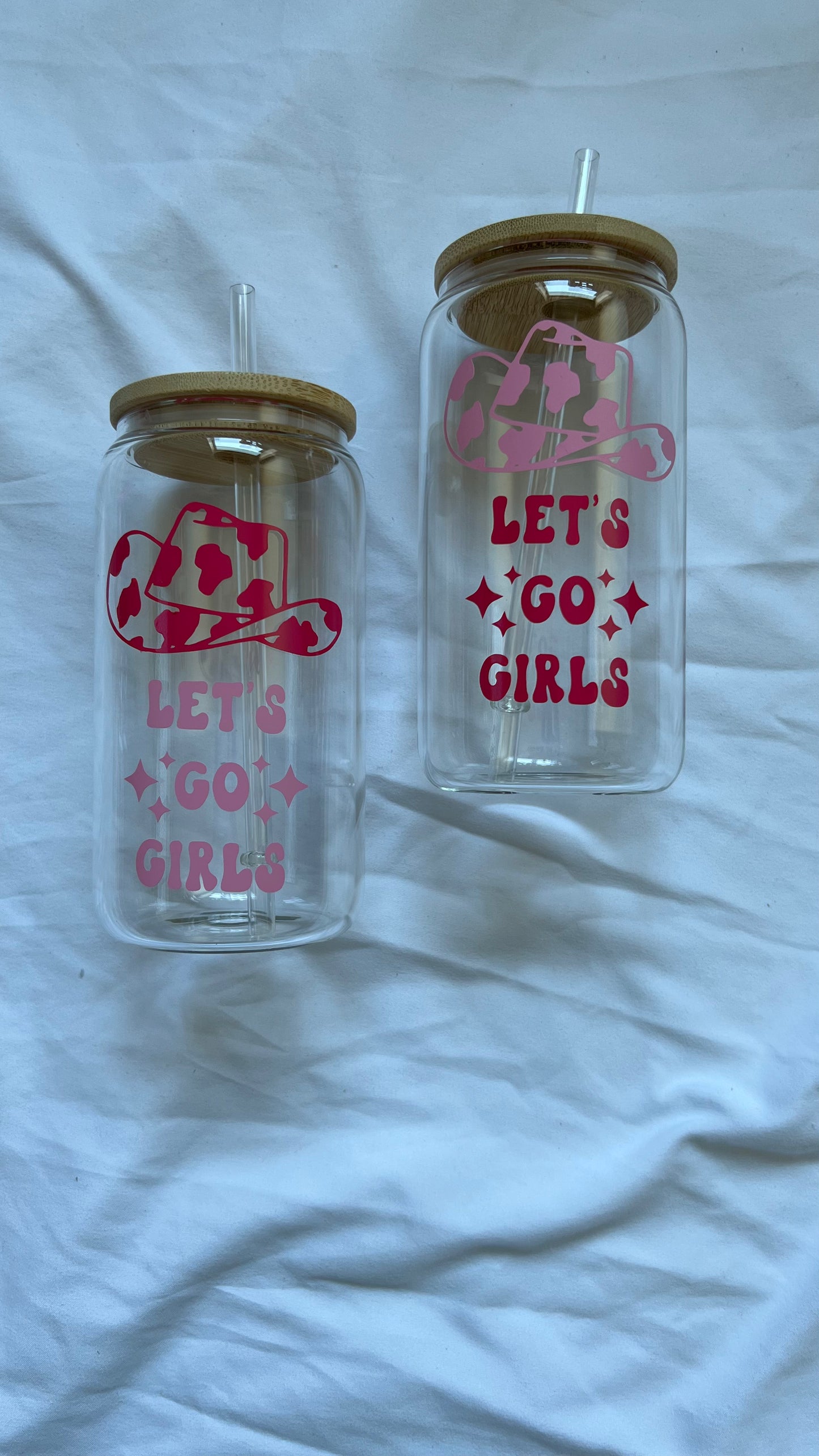 16oz Let's Go Girls glass cup w/ lid