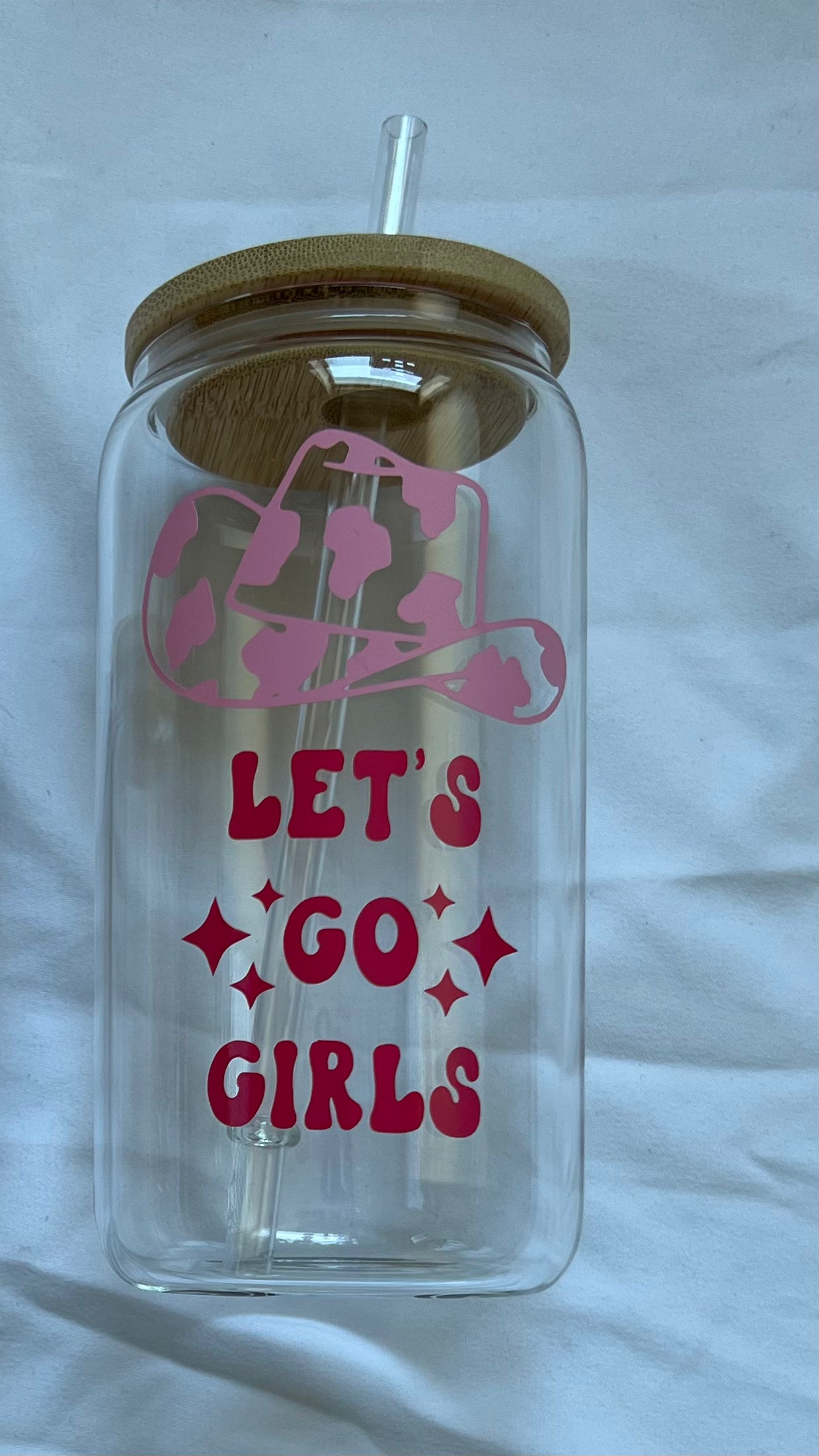 16oz Let's Go Girls glass cup w/ lid