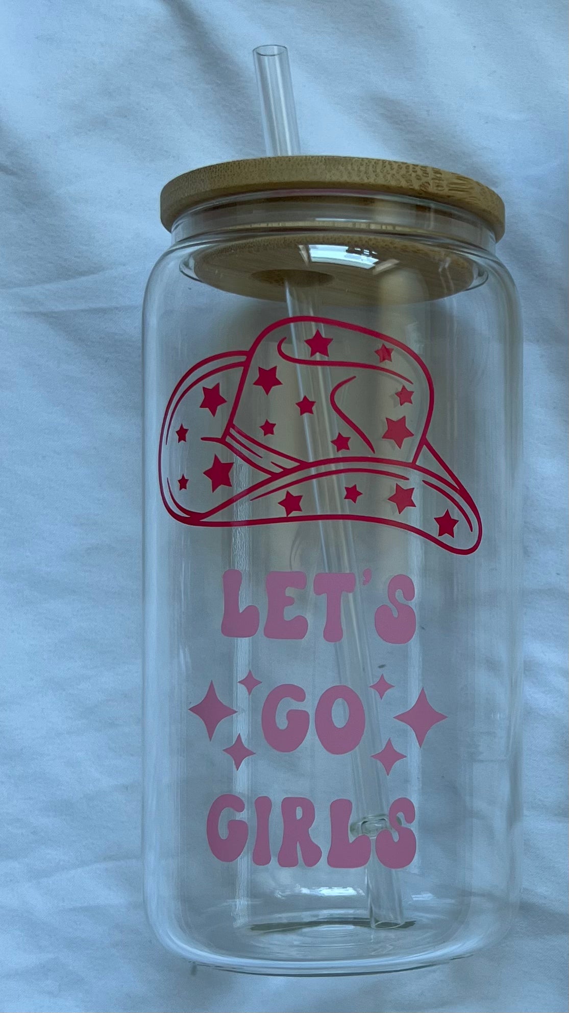 16oz Let's Go Girls glass cup w/ lid