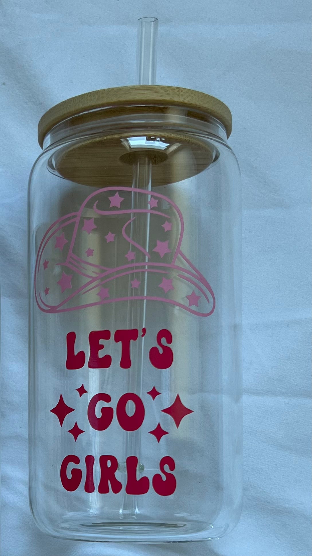 16oz Let's Go Girls glass cup w/ lid