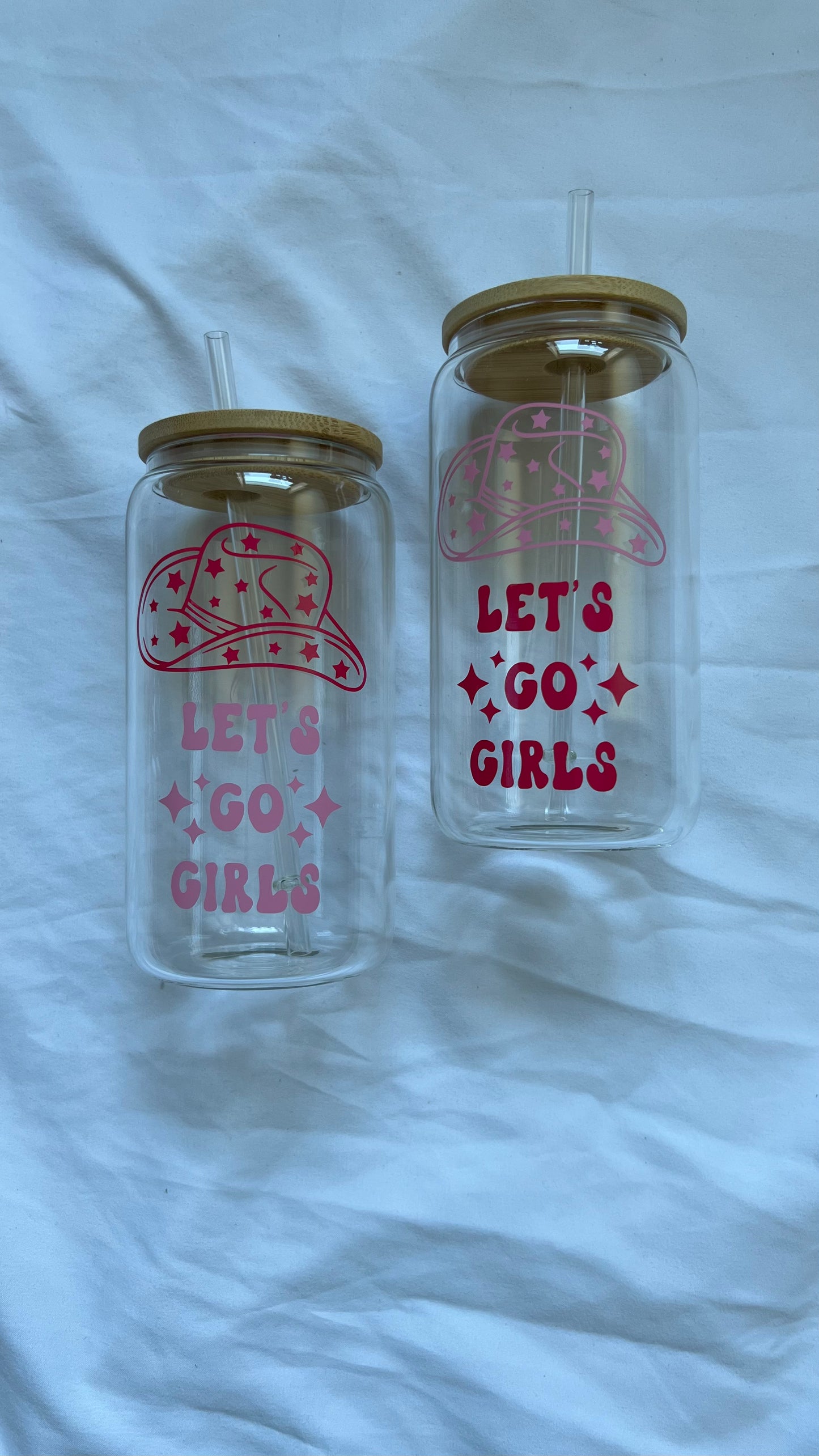 16oz Let's Go Girls glass cup w/ lid