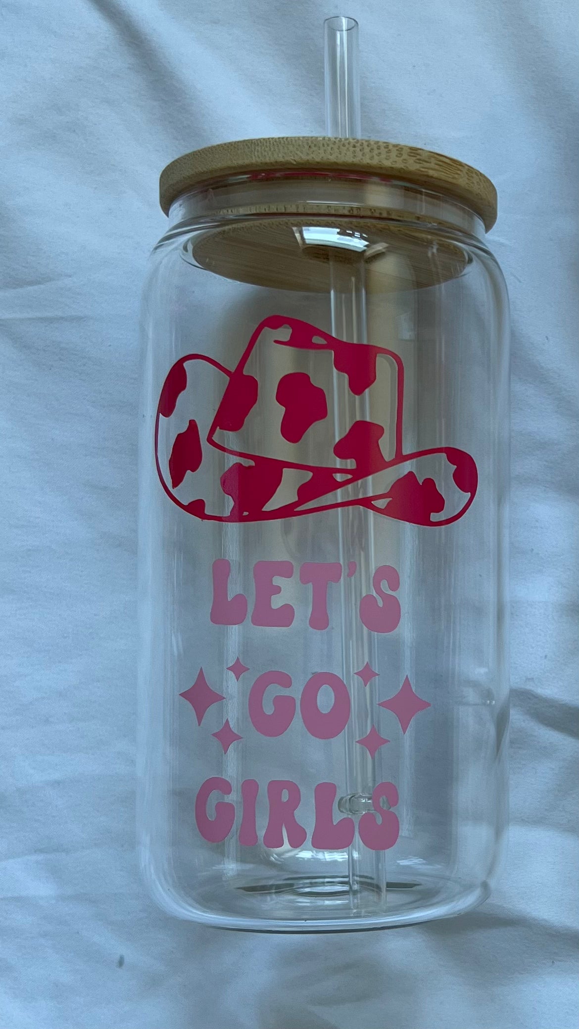 16oz Let's Go Girls glass cup w/ lid